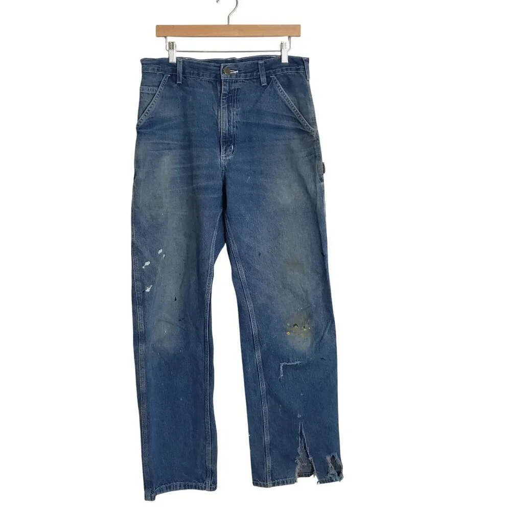 Men's Carhartt Thrashed Destroyed B13 Work Dungaree Fit Jeans 33 x 34 Circa 2014